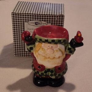 Cobble Hill Santa Figurine Planter - Red and Green Holiday Accent